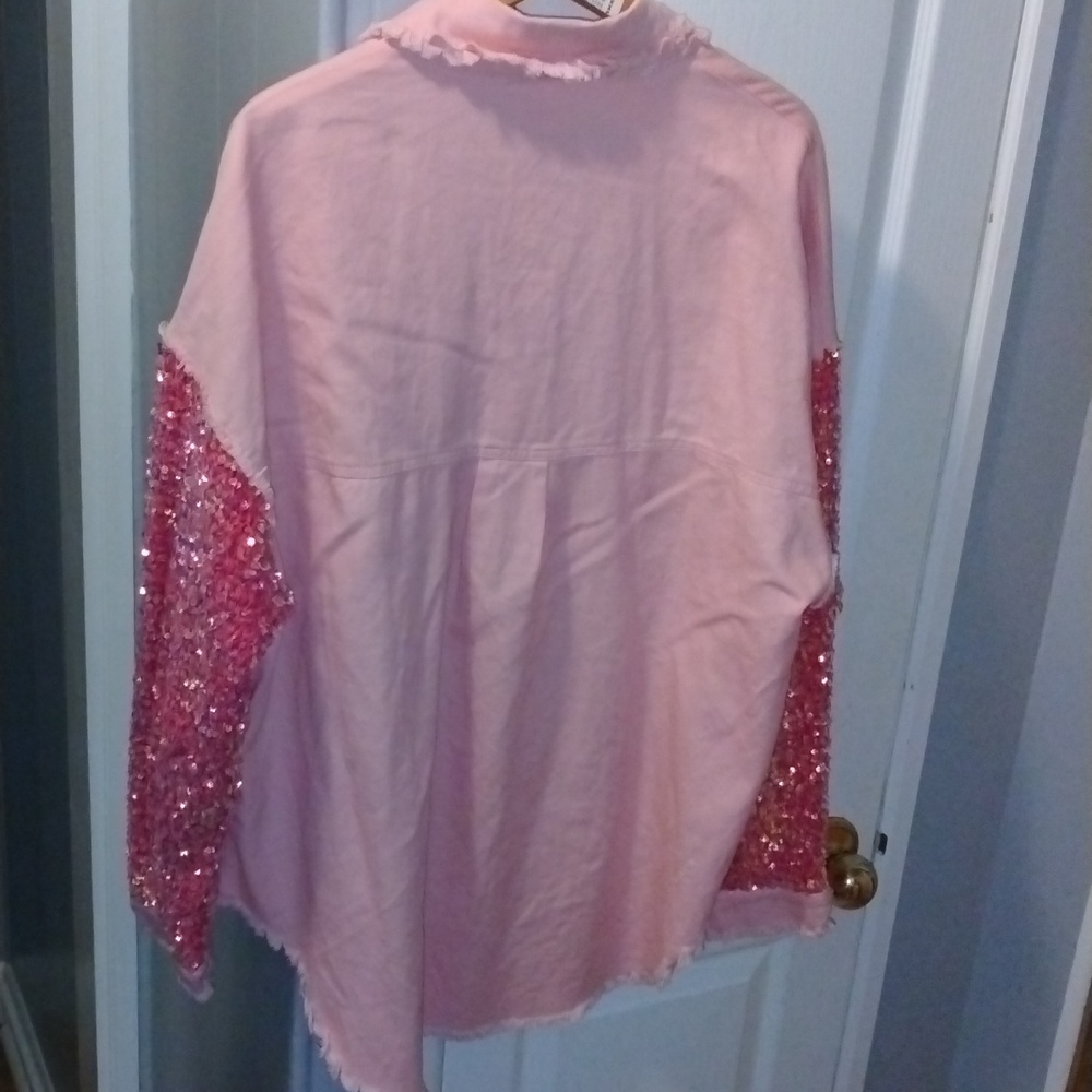 Gorgeous Pink Sequin Long Sleeve Shirt - Picture 7 of 11